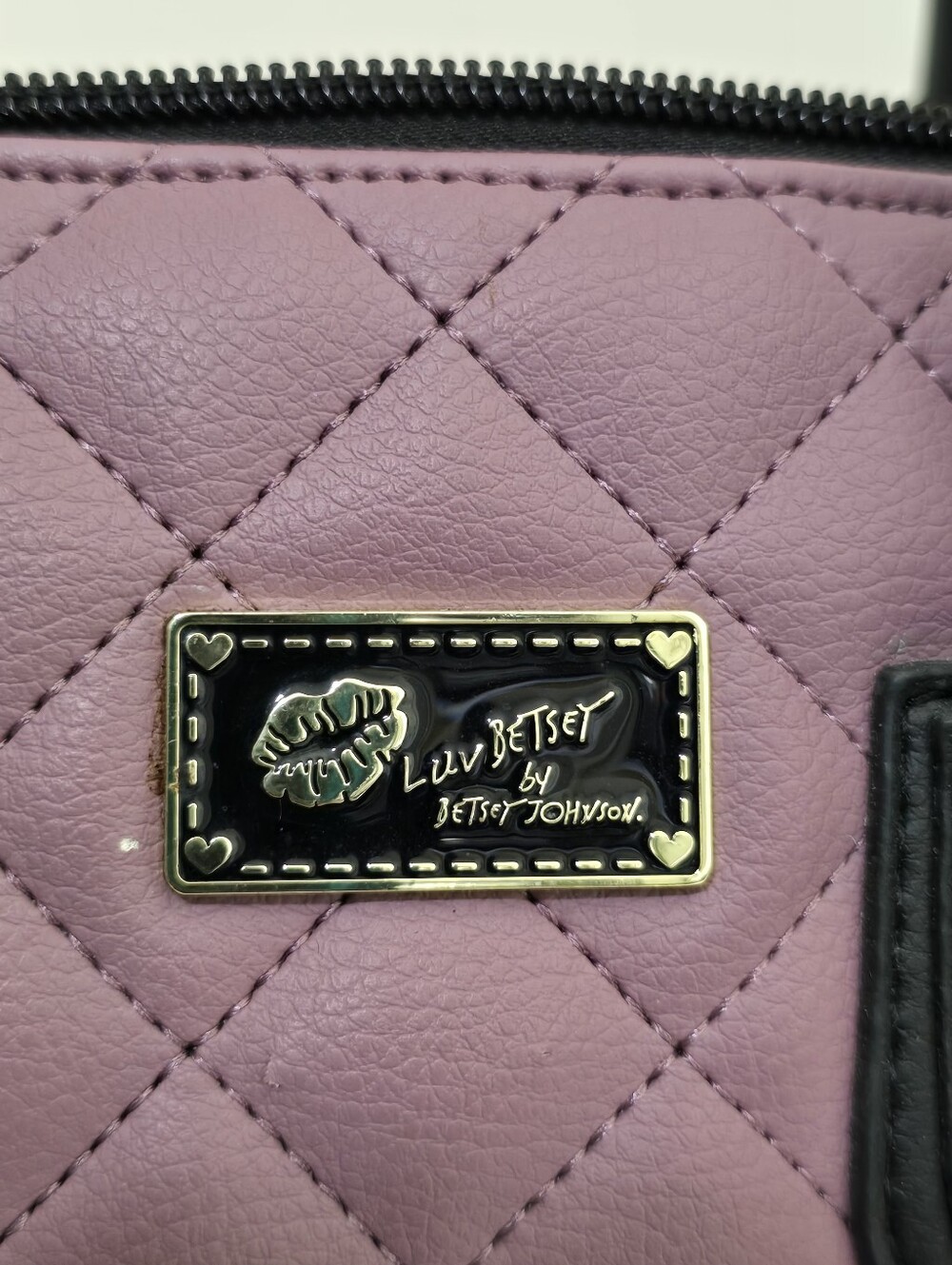 BETSEY JOHNSON luv betsey Quilted Striped Tote Crossbody Purse Bag Purple Black - Picture 9 of 16